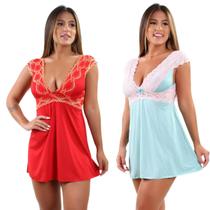 KIt 2 Camisola Sensual Renda Luxo Lua De Mel Noiva Feminina