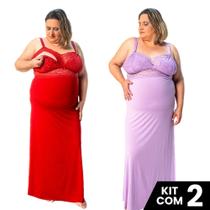 Kit 2 Camisolas Amamentação Longa Recorte Lateral Gestante Pós-Parto Plus