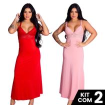 Kit 2 Camisolas Longas de Amamentação Elegante Confortável Prático Lingerie Maternal