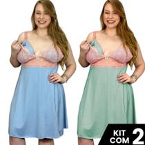 Kit 2 Camisolas Plus Size Amamentação Renda Pós Parto Lisa Maternidade Tamanho Grande Confortáve