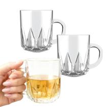 Kit 2 Caneca Copo De Vidro Transparente Café Chá Cappuccino Alça Com Base Retro 240ml