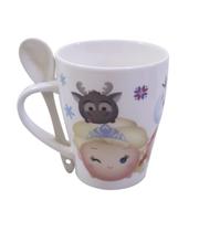 Kit 2 Caneca De Porcelana Com Colher Anna Elsa 310ml