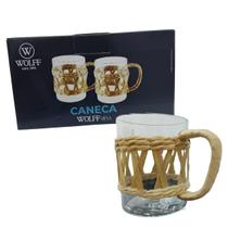 Kit 2 Caneca De Vidro Com Barbante Wolf Mesa Transparente