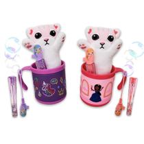 Kit 2 Caneca Infantil 200ml + Chaveiro Gatinho + Lança Bolha