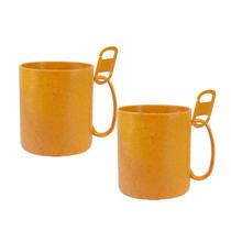 Kit 2 Caneca Redonda Clipe Fibra Madeira Amarelo 400Ml