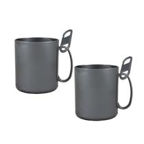 Kit 2 Caneca Redonda Clipe Prata 400Ml Plástico