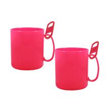 Kit 2 Caneca Redonda Clipe Rosa Neon 400Ml Plástico