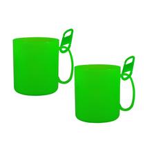 Kit 2 Caneca Redonda Clipe Verde Neon 400Ml Plástico