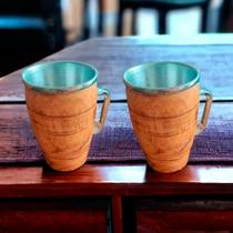 Kit 2 Caneca Termica de Madeira Artesanal Rústica 300ml