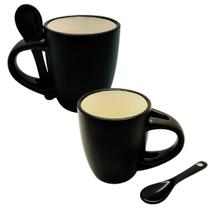 Kit 2 Caneca Xicara Com Colher De Cerâmica 90ml De Café Chá