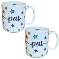 Kit 2 Canecas 300ml Pai - Porcelana - Decoração Estrela Kit 2 Canecas 300ml Pai - Porcelana - Decoração Estrela