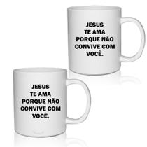 Kit 2 Canecas Brancas Personalizadas Memes Jesus Te Ama...