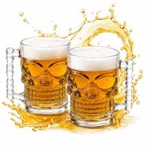 Kit 2 canecas caveira 500ml vidro temperado com alca para chopp cerveja drinks bar rock restaurante tematica