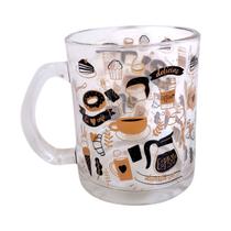 Kit 2 Canecas de Café Vidro Coffee Xicara Estampada 330ml Kit 2 Canecas de Café Vidro Coffee Xicara Estampada 330ml