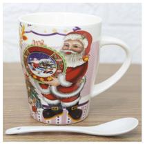 Kit 2 Canecas De Natal Com Colher Papai Noel Cerâmica 300ml