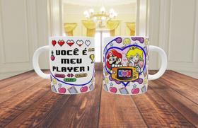 Kit 2 Canecas de Porcelana Você é meu Player 1 e 2 - Dia dos namorados