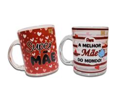 Kit 2 Canecas de Vidro 330ml Dia Das Mães Lembrança Presente Cor:Super Mãe- A Melhor Mãe Kit 2 Canecas de Vidro 330ml Dia Das Mães Lembrança Presente Cor:Super Mãe- A Melhor Mãe