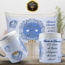 Kit 2 Canecas e 1 Uma Almofada 20x30 Bodas de DIAMANTE - Personalizada Innovari
