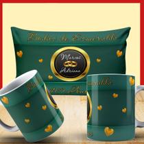 Kit 2 Canecas e 1 Uma Almofada 20x30 Bodas de Esmeralda - Personalizada Innovari