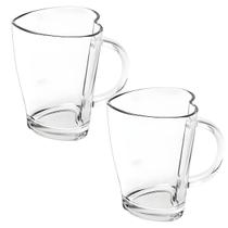 Kit 2 Canecas Formato de Coração De Vidro Xícara Heart Casual Para Chocolate - 240mL - Class Home