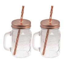 Kit 2 Canecas Jarra Copo Retrô Vintage Vidro C/ Canudo Tampa Kit 2 Canecas Jarra Copo Retrô Vintage Vidro C/ Canudo Tampa