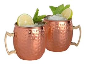 Kit 2 Canecas Moscow Mule Em Cobre Puro Martelada 270 Ml