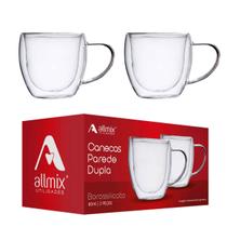 Kit 2 Canecas Parede Dupla 80mL Em Vidro Borossilicato Allmix Jogo Dupla Xícaras De Café