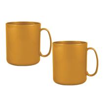 Kit 2 Canecas Redonda Dourado 400Ml Plástico Premium
