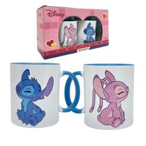 Kit 2 Canecas Stitch & Angel Minha Metade Em Cerâmica 350mL Original Disney Zona Criativa Xícara