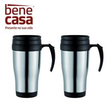 Kit 2 Canecas Térmica com Tampa e Alça Viagem Aço Inox 400ml