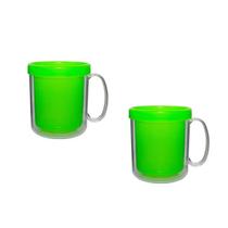 Kit 2 Canecas Térmica Cristal Verde Neon 300Ml Plástico Kit 2 Canecas Térmica Cristal Verde Neon 300Ml Plástico