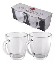 Kit 2 Canecas Transparentes de Vidro 350ml Jogo de Xicaras Verona Café Chá e Chocolate - Flashgoods