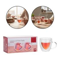 Kit 2 Canecas Vidro Borossilicato Duplo Coração 150ml Xícara Transparente Kit 2 Canecas Vidro Borossilicato Duplo Coração 150ml Xícara Transparente