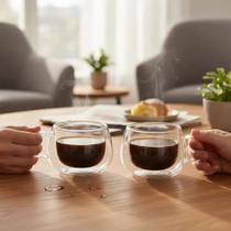 Kit 2 Canecas Vidro Borossilicato Parede Dupla 200ml Hauskraft Copo Café Cappuccino Chá Térmico