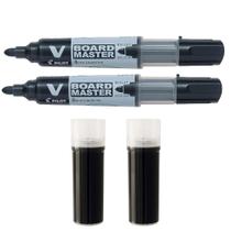 Kit 2 Caneta quadro branco recarregável VBM + 2 refis preto Pilot