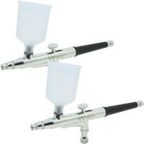 Kit 2 Canetas Aerógrafo Aerográfica Pistola Dupla Ação Profissional 0,3 mm 2 Copos Importway IWCA-2C Kit 2 Canetas Aerógrafo Aerográfica Pistola Dupla Ação Profissional 0,3 mm 2 Copos Importway IWCA-2C