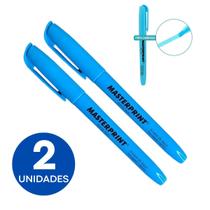 Kit 2 Canetas Marca Texto Neon Masterprint Cor Azul Ponta Chanfrada