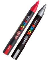 Kit 2 Canetas Posca PC-5M Vermelho FLOURESCENTE e Prata Uni Kit 2 Canetas Posca PC-5M Vermelho FLOURESCENTE e Prata Uni