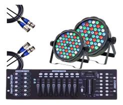 Kit 2 Canhao Rgbw 54 Leds 3w + Mesa Dmx + Cabos 5 Metros - Backstage Equipamentos Para Palcos