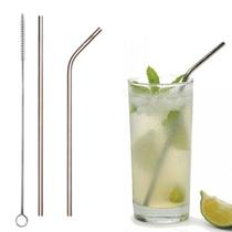 Kit 2 Canudos Reutilizaveis Reto E Curvo Aço Inox + Limpador