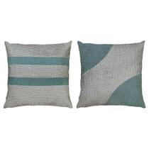 Kit 2 Capa Almofada Linho Bouclé Renda Verde Erva Doce 45x45