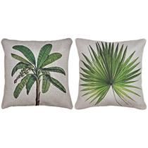 Kit 2 Capa Almofada Linho Folhagem Livistona Bananeira 43x43 Kit 2 Capa Almofada Linho Folhagem Livistona Bananeira 43x43