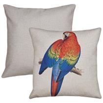 Kit 2 Capa Almofada Linho Lisa e Pássaro Arara Canindé 43x43