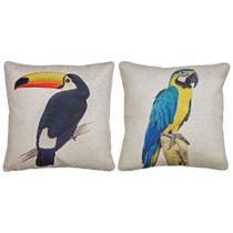 Kit 2 Capa Almofada Linho Pássaro Tucano Arara Canindé 43x43 Kit 2 Capa Almofada Linho Pássaro Tucano Arara Canindé 43x43