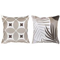 Kit 2 Capa Almofada Sarja Geometria Folhas Marrom Bege 45x45