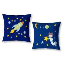 Kit 2 Capa De Almofada Infantil 40Cm X 40Cm Zíper Astronauta