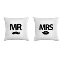Kit 2 capa de almofada Mr e Mrs bigode e boca