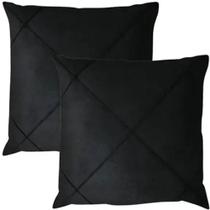 Kit 2 Capa De Almofada Suede Aveludada Drapeada 45x45cm Preto