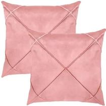 Kit 2 Capa De Almofada Suede Aveludada Drapeada 45x45cm Rosê