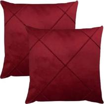 Kit 2 Capa De Almofada Suede Aveludada Drapeada 45x45cm Vinho